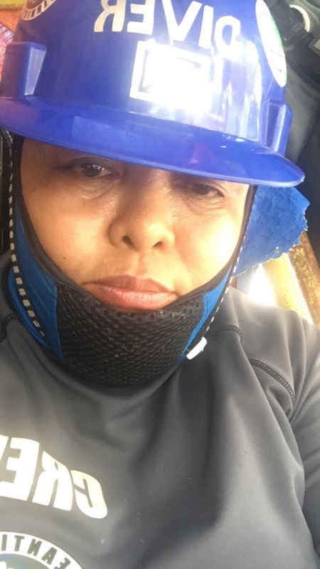 Intense close-up portrait of crew member