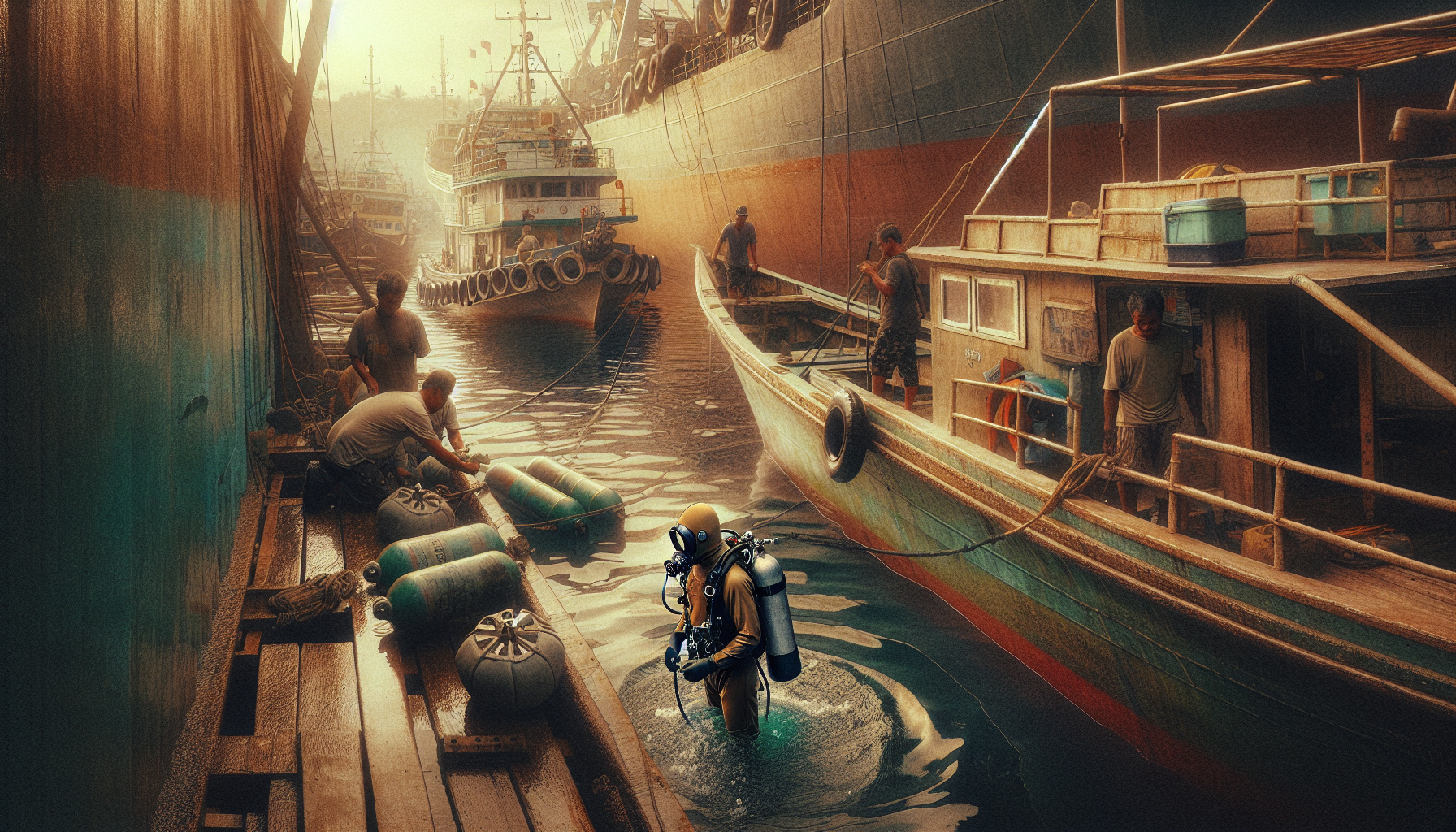 Diver cleaning marine growth from vessel hull